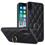 Custodia per telefono in pelle PU romboidale con supporto per anello, For iPhone 11 Pro, For iPhone 11 Pro Max, For iPhone X / XS