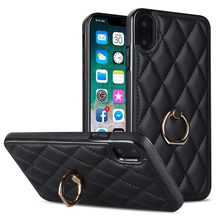Custodia per telefono in pelle PU romboidale con supporto per anello, For iPhone 11 Pro, For iPhone 11 Pro Max, For iPhone X / XS