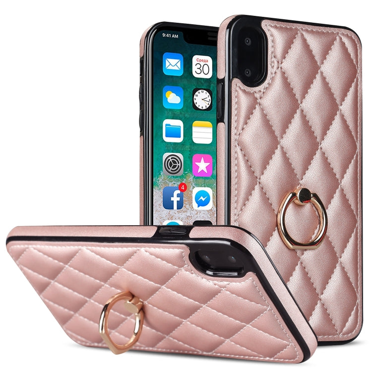 Custodia per telefono in pelle PU romboidale con supporto per anello, For iPhone 11 Pro, For iPhone 11 Pro Max, For iPhone X / XS
