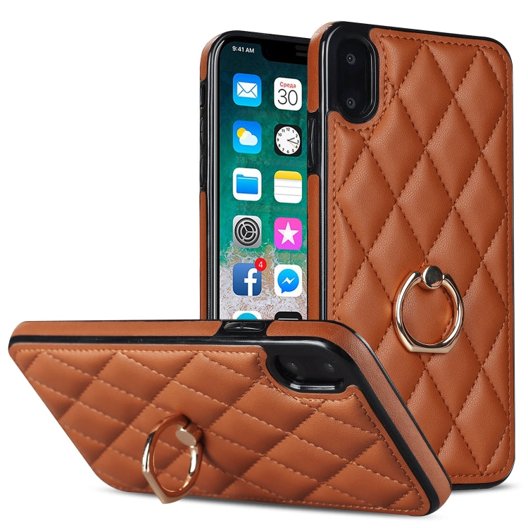 Custodia per telefono in pelle PU romboidale con supporto per anello, For iPhone 11 Pro, For iPhone 11 Pro Max, For iPhone X / XS