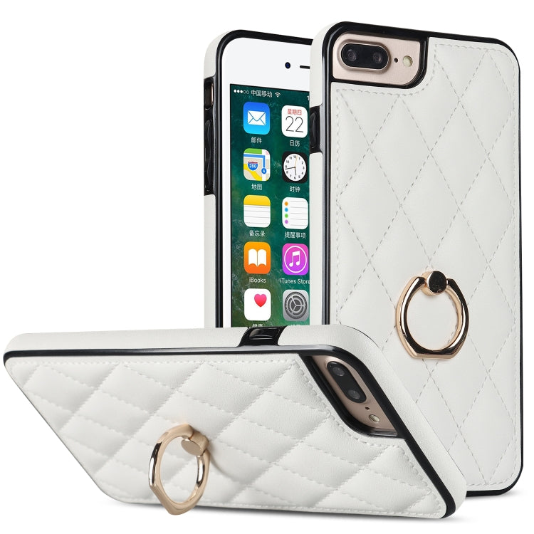 Custodia per telefono in pelle PU romboidale con supporto per anello, For iPhone 7 Plus / 8 Plus