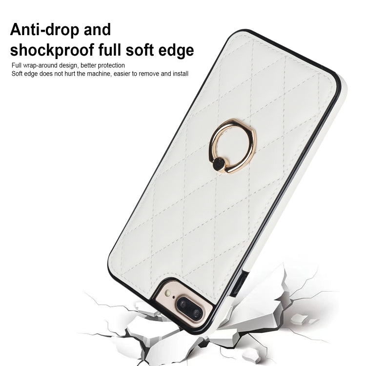 Custodia per telefono in pelle PU romboidale con supporto per anello, For iPhone 7 Plus / 8 Plus
