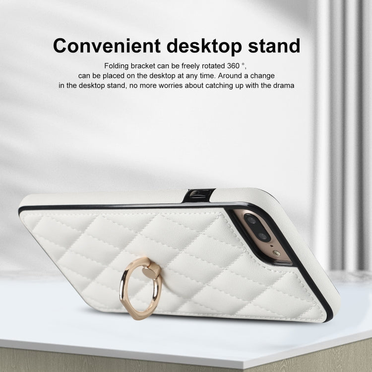 Custodia per telefono in pelle PU romboidale con supporto per anello, For iPhone 7 Plus / 8 Plus