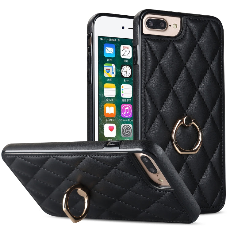 Custodia per telefono in pelle PU romboidale con supporto per anello, For iPhone 7 Plus / 8 Plus