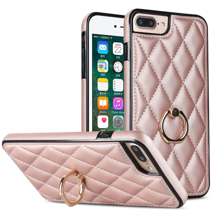 Custodia per telefono in pelle PU romboidale con supporto per anello, For iPhone 7 Plus / 8 Plus