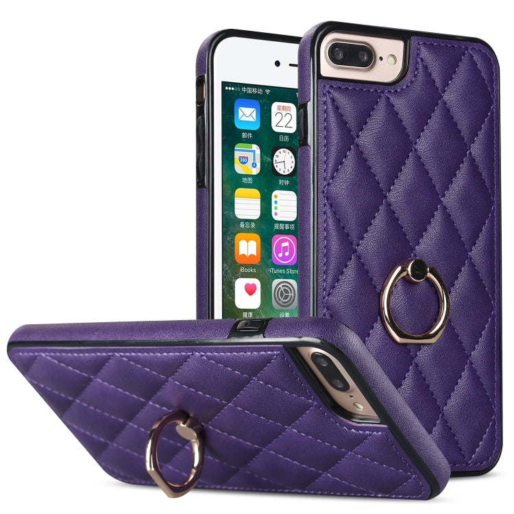 Custodia per telefono in pelle PU romboidale con supporto per anello, For iPhone 7 Plus / 8 Plus