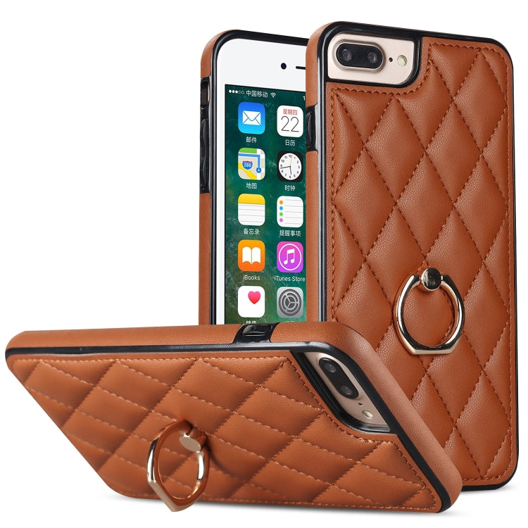Custodia per telefono in pelle PU romboidale con supporto per anello, For iPhone 7 Plus / 8 Plus