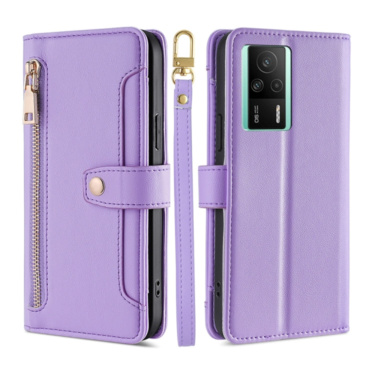Custodia per telefono in pelle con portafoglio con cerniera a tracolla, For vivo S16 / S16 Pro, For vivo Y02 4G, For Fujitsu Arrows N F-51C, For Xiaomi Redmi K60E
