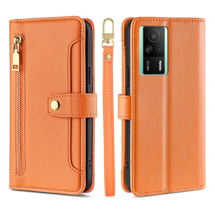 Custodia per telefono in pelle con portafoglio con cerniera a tracolla, For vivo S16 / S16 Pro, For vivo Y02 4G, For Fujitsu Arrows N F-51C, For Xiaomi Redmi K60E