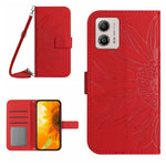 HT04 Skin Feel Sun Flower Custodia in pelle con flip in rilievo con cordino, For Motorola Moto G23 4G/G13 4G, For Motorola Moto G53 5G/G13/G23