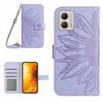 HT04 Skin Feel Sun Flower Custodia in pelle con flip in rilievo con cordino, For Motorola Moto G23 4G/G13 4G, For Motorola Moto G53 5G/G13/G23