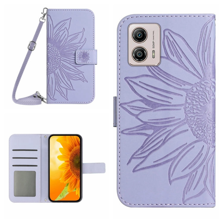 HT04 Skin Feel Sun Flower Custodia in pelle con flip in rilievo con cordino, For Motorola Moto G23 4G/G13 4G, For Motorola Moto G53 5G/G13/G23