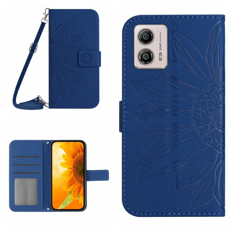 HT04 Skin Feel Sun Flower Custodia in pelle con flip in rilievo con cordino, For Motorola Moto G23 4G/G13 4G, For Motorola Moto G53 5G/G13/G23