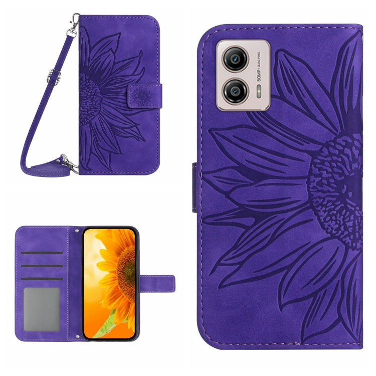HT04 Skin Feel Sun Flower Custodia in pelle con flip in rilievo con cordino, For Motorola Moto G23 4G/G13 4G, For Motorola Moto G53 5G/G13/G23
