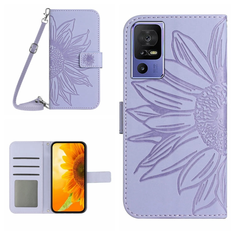 HT04 Skin Feel Sun Flower Custodia in pelle con flip in rilievo con cordino, For OPPO Reno8 T 4G, For TCL 40 SE