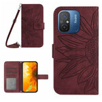 HT04 Skin Feel Sun Flower Custodia in pelle con flip in rilievo con cordino, For Xiaomi Redmi 11A 4G