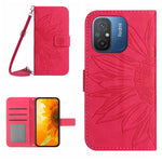 HT04 Skin Feel Sun Flower Custodia in pelle con flip in rilievo con cordino, For Xiaomi Redmi 11A 4G