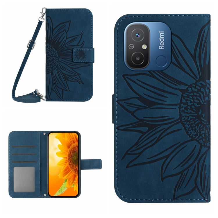 HT04 Skin Feel Sun Flower Custodia in pelle con flip in rilievo con cordino, For Xiaomi Redmi 11A 4G