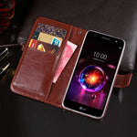 Custodia in pelle Crazy Horse con supporto e slot carte per LG X power3