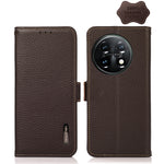 KHAZNEH Custodia per telefono RFID in vera pelle Litchi magnetica laterale, For OnePlus 11