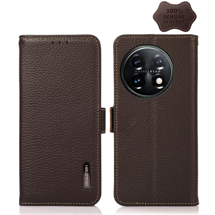 KHAZNEH Custodia per telefono RFID in vera pelle Litchi magnetica laterale, For OnePlus 11
