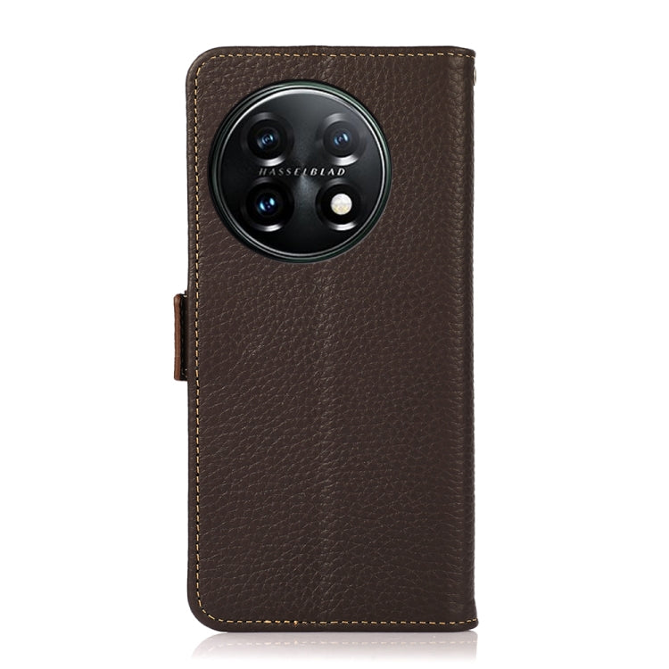 KHAZNEH Custodia per telefono RFID in vera pelle Litchi magnetica laterale, For OnePlus 11