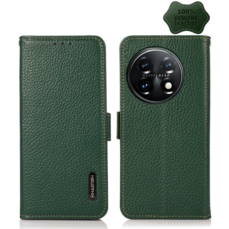 KHAZNEH Custodia per telefono RFID in vera pelle Litchi magnetica laterale, For OnePlus 11