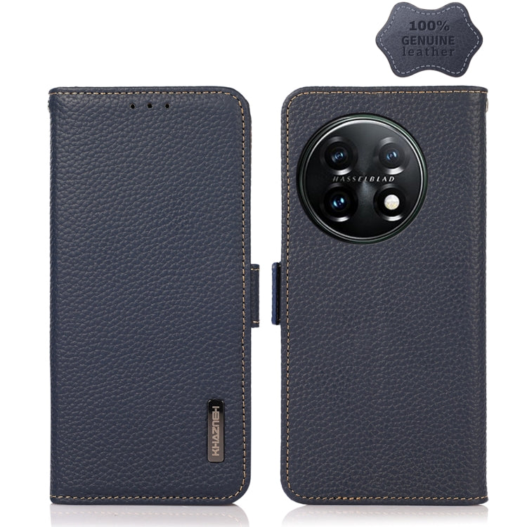 KHAZNEH Custodia per telefono RFID in vera pelle Litchi magnetica laterale, For OnePlus 11
