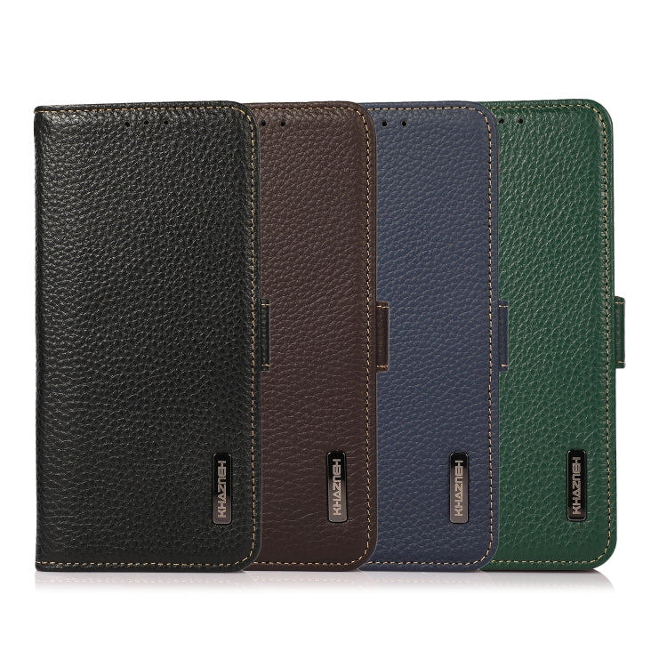 KHAZNEH Custodia per telefono RFID in vera pelle Litchi magnetica laterale, For OnePlus 11