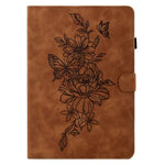 Custodia Smart Tablet in pelle goffrata farfalla peonia, For iPad 10.2 2020/2019 / Air 10.5 2019, For iPad 2025 / 2022, For iPad Air / Air 2 / 9.7 2017 / 9.7 2018, For iPad mini 2024 / mini 6