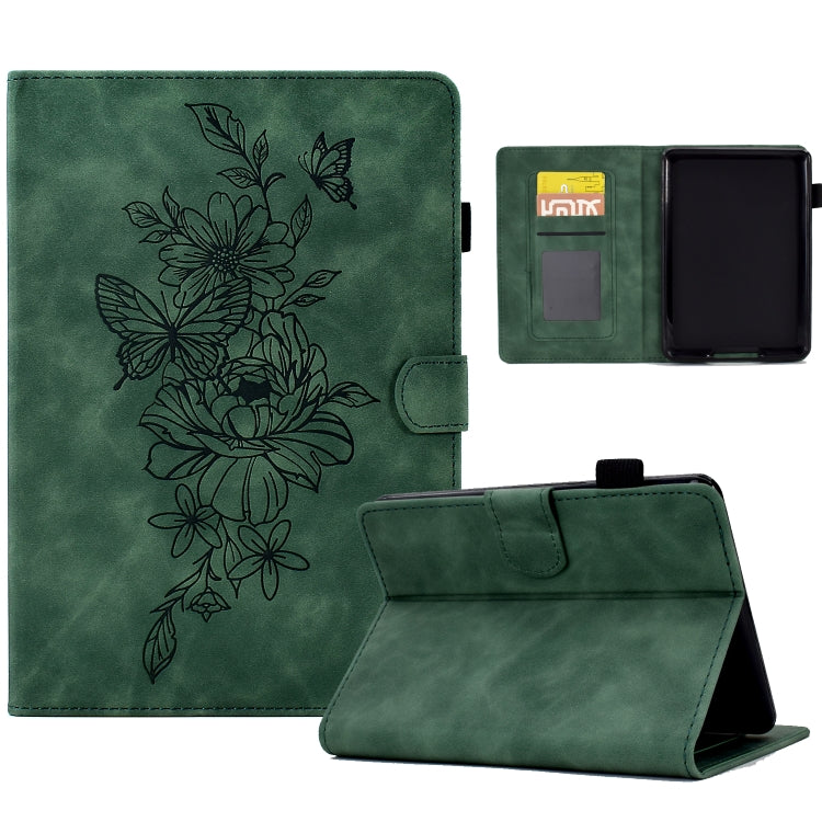 Custodia Smart Tablet in pelle goffrata farfalla peonia, For Amazon Kindle 11th 2024 / 2022, For Amazon Kindle Fire HD10 2021, For Amazon Kindle Fire HD8 2022, For Amazon Kindle Fire HD8 2018/2017/2016
