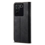 Custodia portafoglio in pelle con texture denim per Vivo S16 e Sa