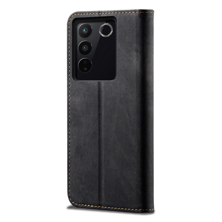 Custodia portafoglio in pelle con texture denim per Vivo S16 e Sa