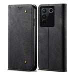 Custodia portafoglio in pelle con texture denim per Vivo S16 e Sa