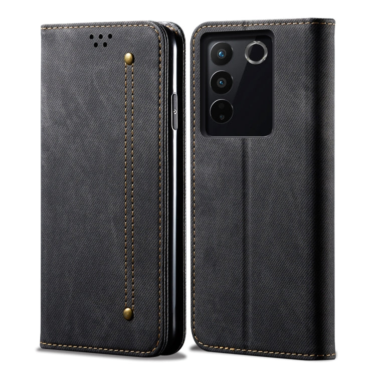 Custodia portafoglio in pelle con texture denim per Vivo S16 e Sa