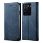 Custodia portafoglio in pelle con texture denim per Vivo S16 e Sa