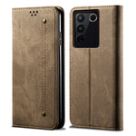 Custodia portafoglio in pelle con texture denim per Vivo S16 e Sa