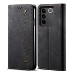 Custodia portafoglio in pelle con texture denim per Vivo S16 e Sa