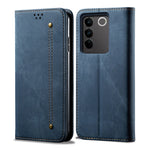 Custodia portafoglio in pelle con texture denim per Vivo S16 e Sa