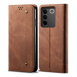 Custodia portafoglio in pelle con texture denim per Vivo S16 e Sa