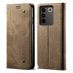 Custodia portafoglio in pelle con texture denim per Vivo S16 e Sa