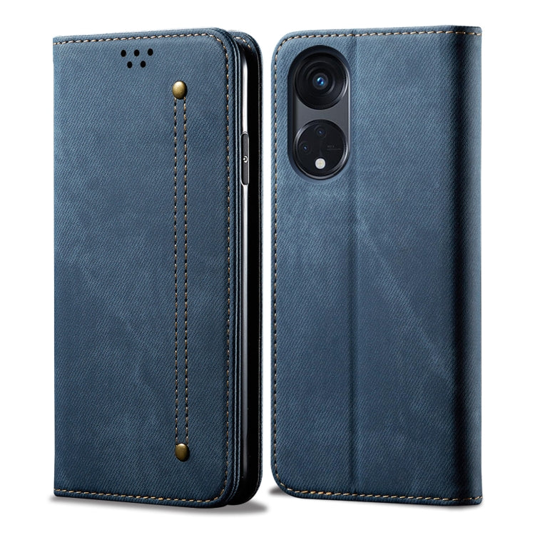 Custodia per telefono in pelle con texture denim, For OPPO Reno8 T 5G / A1 Pro, For OPPO A58 5G / A58x / A78 5G