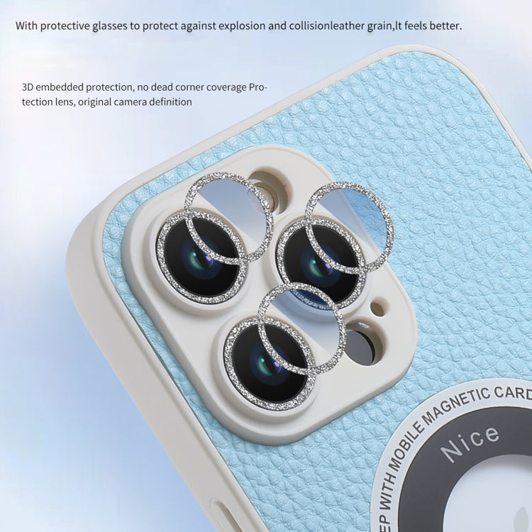 Custodia magnetica MagSafe con lente glitterata per iPhone 14 Pro