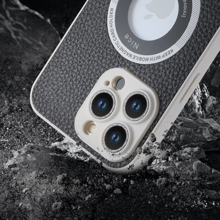 Custodia magnetica MagSafe con lente glitterata per iPhone 14 Pro