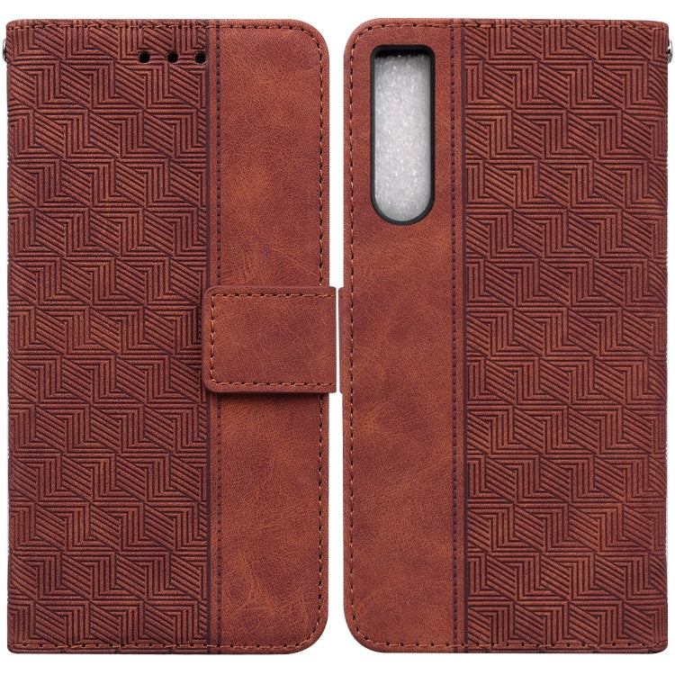 Custodia in pelle goffrata geometrica per smartphone