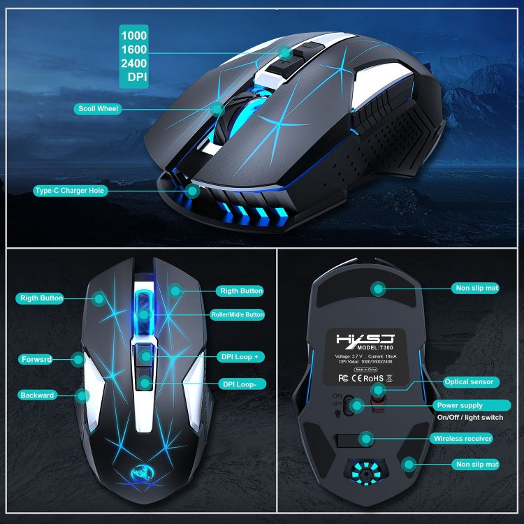 Mouse wireless HXSJ T300 7 tasti 2400 DPI 2.4G