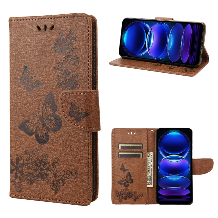 Custodia per cellulare in pelle flip orizzontale goffrata farfalla, For Xiaomi Redmi Note 12 Pro+ 5G Global