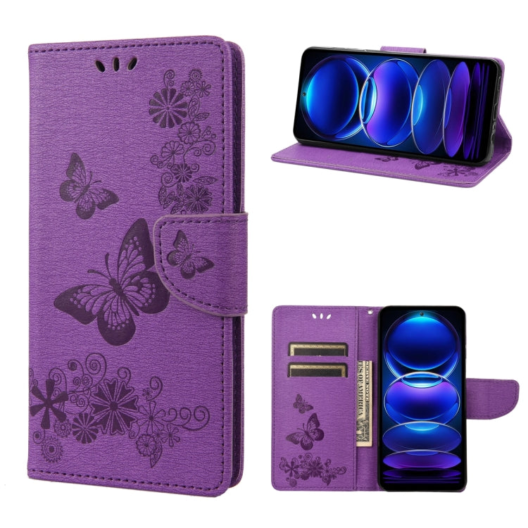 Custodia per cellulare in pelle flip orizzontale goffrata farfalla, For Xiaomi Redmi Note 12 Pro+ 5G Global