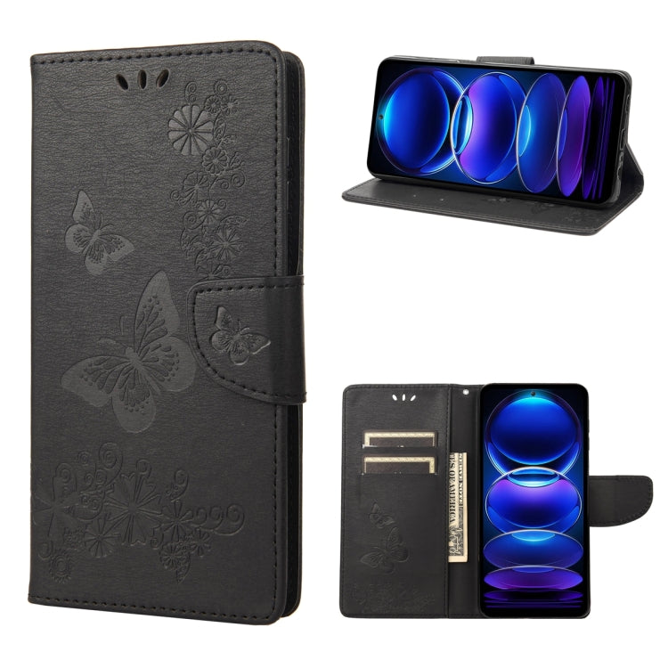 Custodia per cellulare in pelle flip orizzontale goffrata farfalla, For Xiaomi Redmi Note 12 Pro+ 5G Global