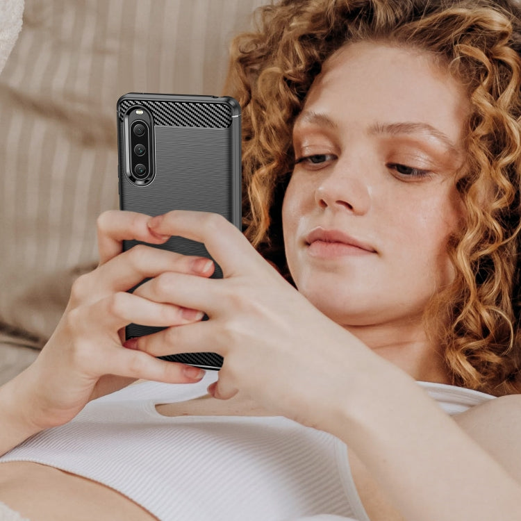 Custodia per telefono TPU in fibra di carbonio con trama spazzolata, For Sony Xperia 10 V